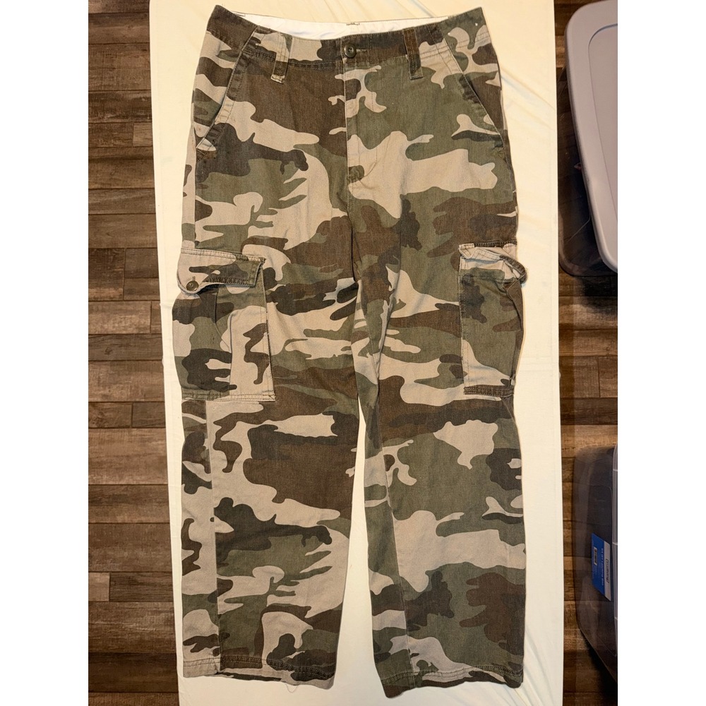 Open Trails Mens Camo Cargo Pants 32x30 Woodland Camo Cotton Utility Trousers